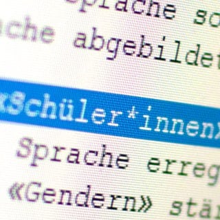 Auf einem Bildschirm ist das Wort "Schüler*innen" zu sehen.