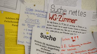 Mehrere Wohnungsgesuche hängen am 11.10.2013 am Schwarzen Brett der Universität in Konstanz (Baden-Württemberg). 