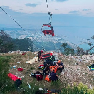 Unfallstelle des Seilbahn-Unglücks bei Antalya in der Türkei. Eine Gondel wurde zerstört, ein Mensch starb.