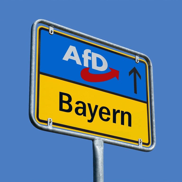 Ortsschild mit AfD-Logo und Bundesland Bayern