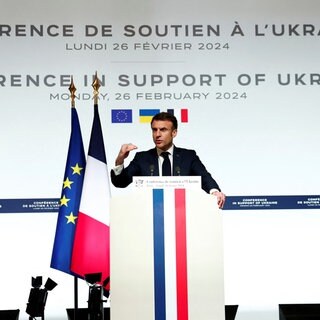 Emmanuel Macron, Präsident von Frankreich, spricht während einer Pressekonferenz im Elysee-Palast.