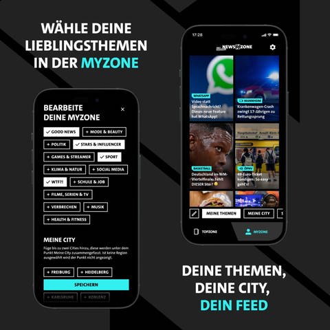 NEWSZONE - Deine News-App. In der MYZONE wählst du deine Nachrichten-Themen aus. (Foto: SWR DASDING)