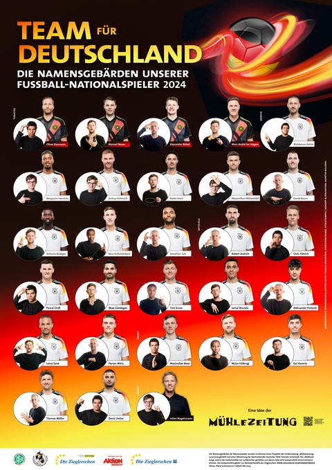 Das Poster der Mühlezeitung zeigt das Fußball-EM-Nationalteam in Gebärdensprache (Foto: Mühlezeitung; Die Zieglerschen)