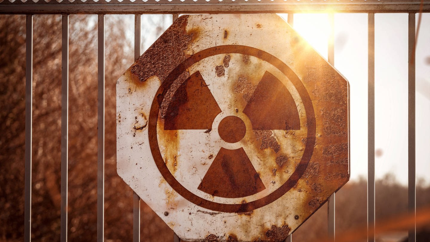 Radioactive danger symbol on a sign
