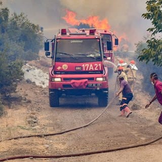 Feuerwehrleute bekämpfen in der Türkei einen Waldbrand. (Symbolfoto)