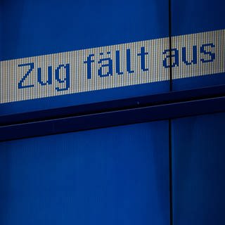 „Zug fällt aus“ steht auf einer Anzeige am Hauptbahnhof (Symbolbild)