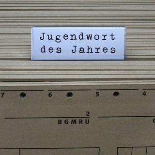 An einem Hängeregister steht der Schriftzug "Jugendwort des Jahres".