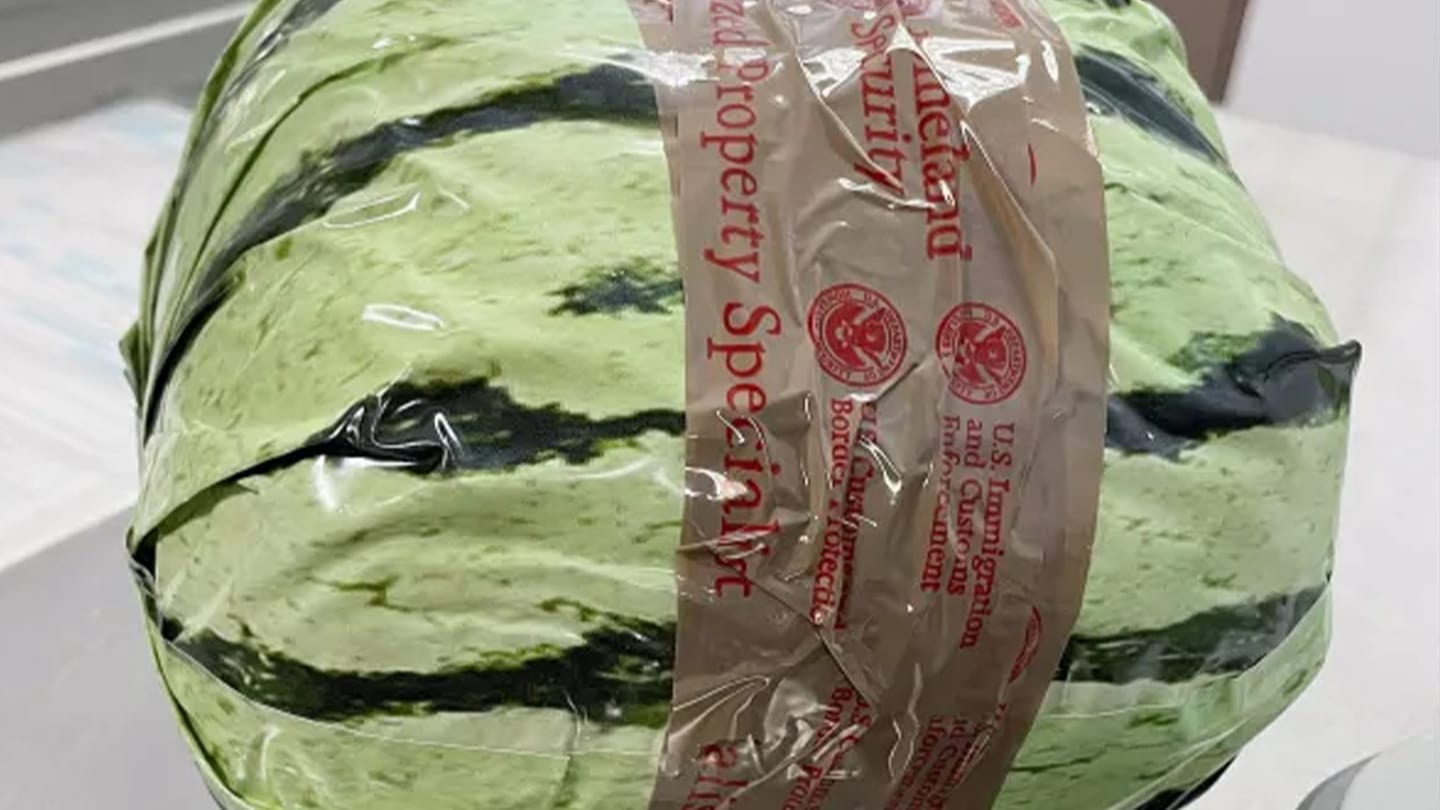 Paket, das als Wassermelone getarnt ist: Darin wurden Methamphetamin versteckt.