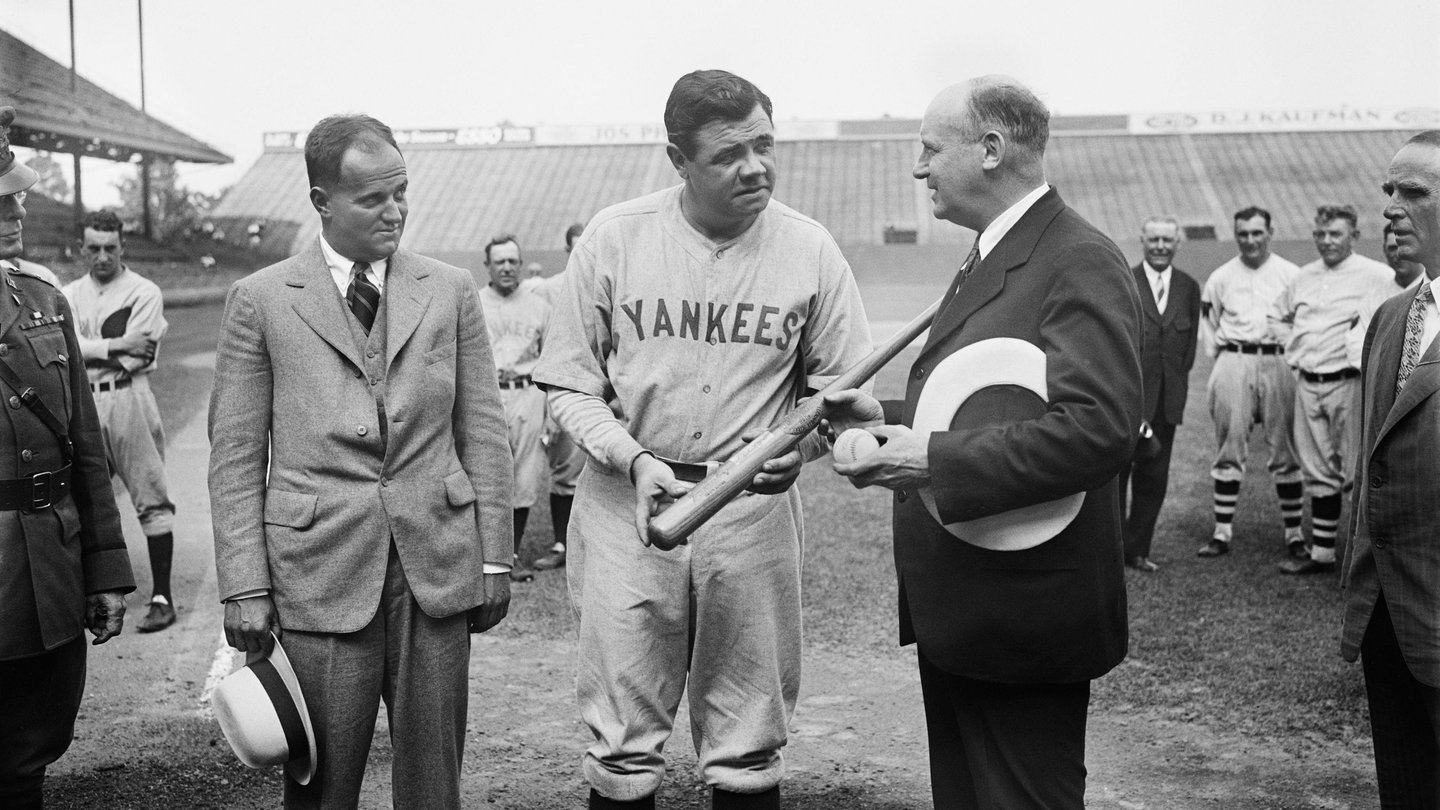 January 3, 2018 - Babe Ruth of the New York Yankees Signing Baseball Bat before Game, Griffith Stadium, Washington DC