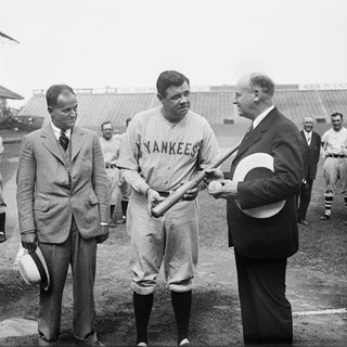 January 3, 2018 - Babe Ruth of the New York Yankees Signing Baseball Bat before Game, Griffith Stadium, Washington DC