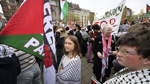 Die Klimaaktivistin Greta Thunberg trug ein Palästinensertuch bei einer "Stop Israel" Demonstration in Schweden.