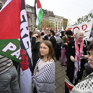 Die Klimaaktivistin Greta Thunberg trug ein Palästinensertuch bei einer "Stop Israel" Demonstration in Schweden.