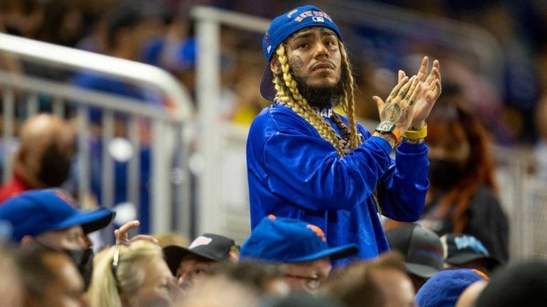 February 17, 2023: New York-born rapper Tekashi 6ix9ine reacts to the New York Mets losing to the Miami Marlins in Miami