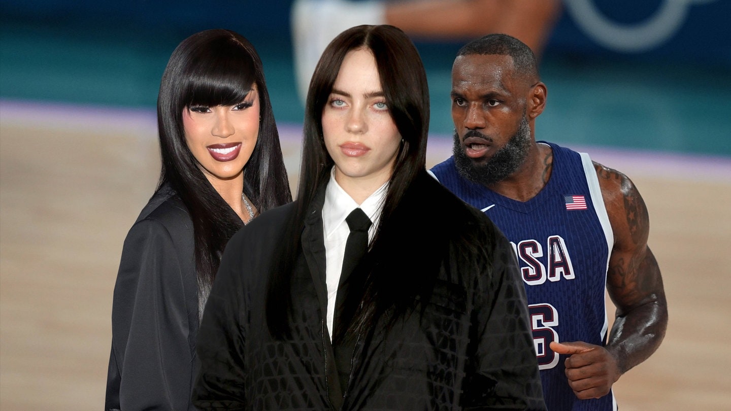 Eine Fotocollage von Cardi B, Billie Eilish und LeBron James.