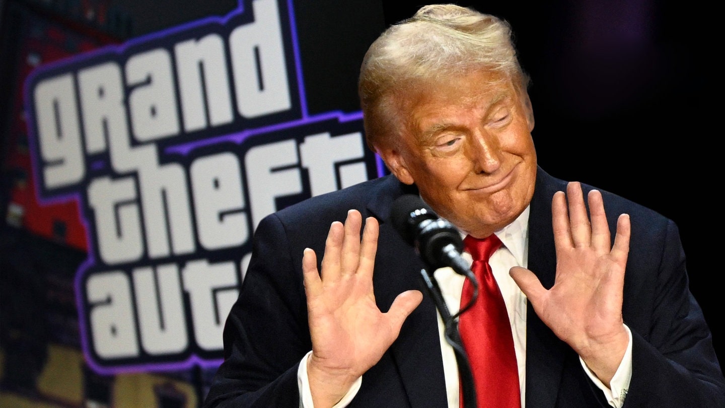 Fotocallage von Donald Trump und GTA 6.