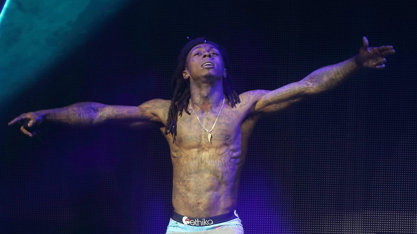 Der amerikanische Rapper Lil Wayne tritt am 09.08.2014 im Klipsch Music Center in Indianapolis, Indiana (USA) auf.