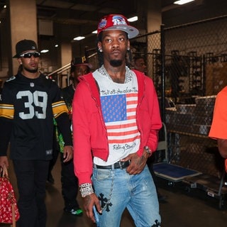 Rapper and entertainer Offset before a game between the Atlanta Falcons and Kansas City Chiefs at Mercedes-Benz Stadium.