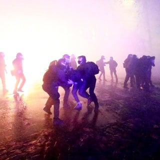 Die Polizei nimmt nach der Ankündigung der Absage der georgischen Führung an Beitrittsgespräche mit der EU Demonstranten fest, die sich vor dem Parlamentsgebäude versammeln.