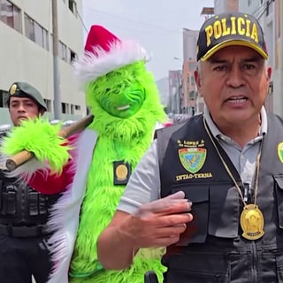 In Peru ist ein als Grinch verkleideter Polizist auf Verbrechejagd gegangen. Er hat eine Drogenbande inklusive Koks dingfest gemacht.