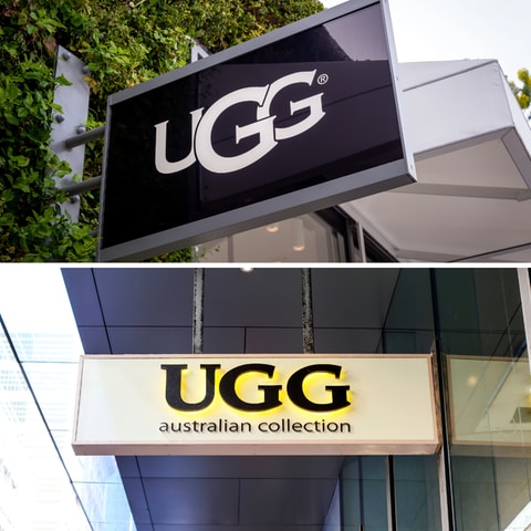 Hier siehst du die zwei verschiedenen Logos. Bei der australischen Ugg-Marke sind alle Buchstaben im Logo gleich groß.