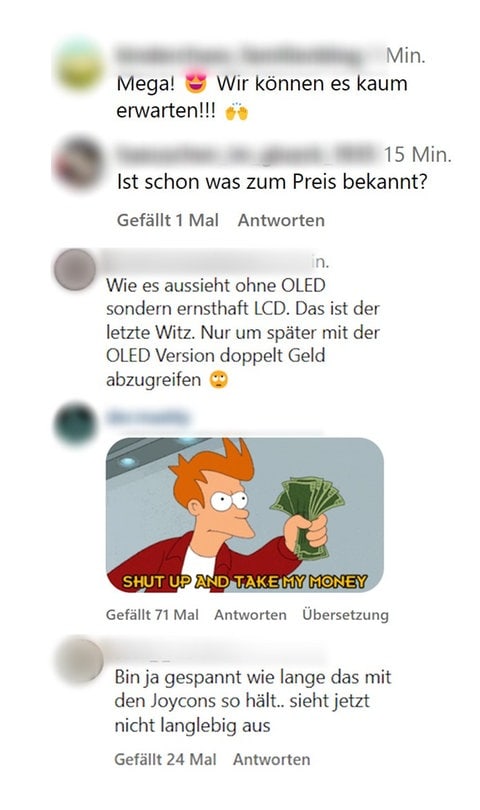 Mehrere Kommentare die unter dem Teaser zur neuen Konsole aufgetaucht sind