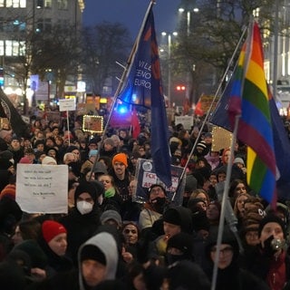 Teilnehmer der Demonstration in Hamburg gegen die AfD und den Besuch von Alice Weidel. 16.000 Menschen sind bei den Protesten in Hamburg auf die Straße gegangen.