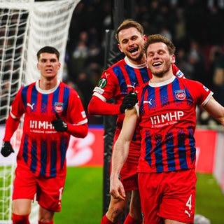 1. FC Heidenheim nach Tor zum 1:2 Tim Siersleben (1. FC Heidenheim, 04) DEN, FC Kopenhagen vs. 1. FC Heidenheim, Fussball, UEFA Conference League, Play-offs,